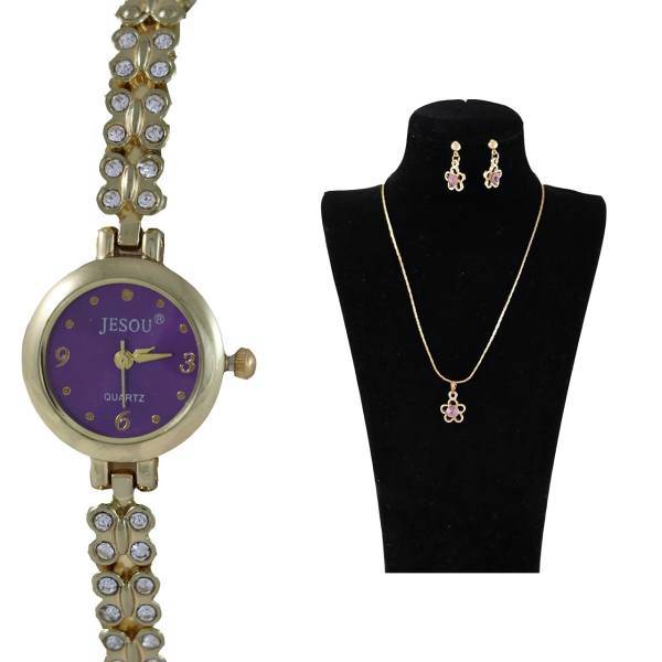 نیم ست جیسو مدل SW14 به همراه ساعت مچی، Jesou SW14 Rhinestones And Watch