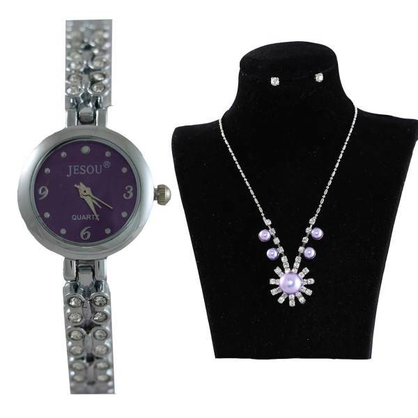 نیم ست جیسو مدل SW12 به همراه ساعت مچی، Jesou SW12 Rhinestones And Watch