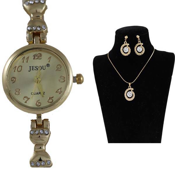 نیم ست جیسو مدل SW11 به همراه ساعت مچی، Jesou SW11 Rhinestones And Watch