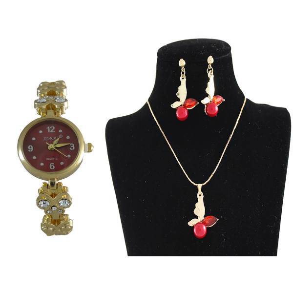 نیم ست جیسو مدل SW6 به همراه ساعت مچی، Jesou SW6 Rhinestones And Watch