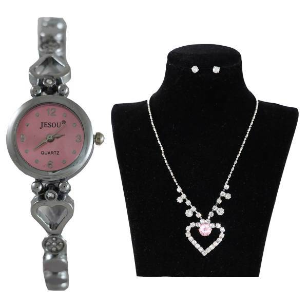نیم ست جیسو مدل SW15 به همراه ساعت مچی، Jesou SW15 Rhinestones And Watch