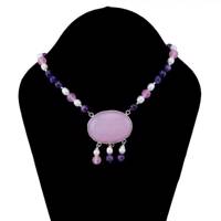 گردنبند نقره مروارید آمیتیست و رز کوارتز سنگ و زر مدل sz111627