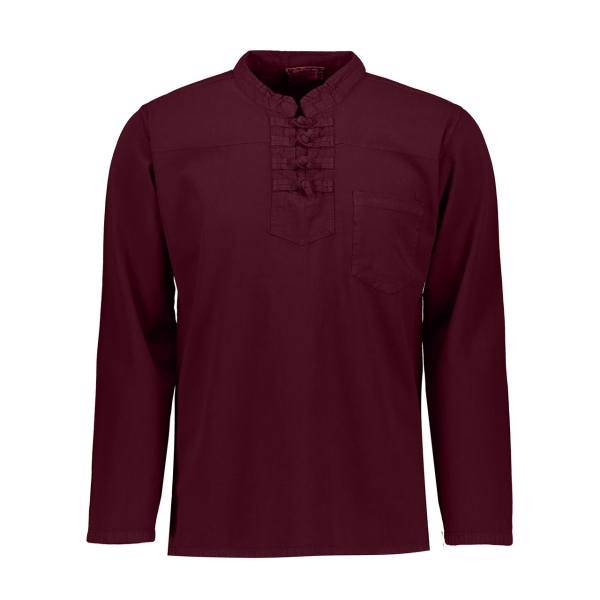 پیراهن چهار گره زرشکی الیاف طبیعی پخش ملودی، PAKHSHMELODY 100 Long Sleeve Shirt For Men