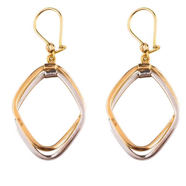 گوشواره طلا 18عیار گالری طلاچی مدل آویز لوزی دو رنگ، Gold earings