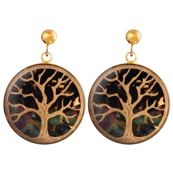 گوشواره ورق طلا گالری الون طرح درخت کد 198032، Alone 198032 Tree Gold Earrings