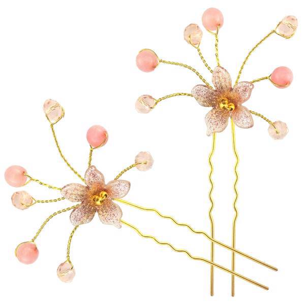 سنجاق مو دیهول مدل Pink Flowers Pair، Dihooll Pink Flowers Pair Hairpin