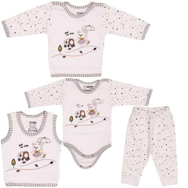 ست لباس نوزاد پوشیران مدل Little Bear Bebay بسته 4 عددی، Pooshiran Little Bear Bebay Baby Clothing Set Pack Of 4