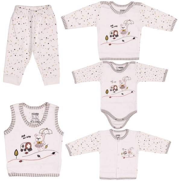 ست لباس نوزاد پوشیران مدل Little Bear Bebay بسته 5 عددی، Pooshiran Little Bear Bebay Baby Clothing Set Pack Of 5