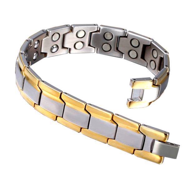 دستبند سلامت اسپرت گالری مگنت کد 371 نقره ای طلایی، magnetic bracelet 371