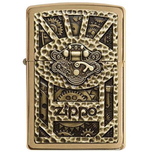 فندک زیپو مدل Steampunk Box Emblem Brushed Brass کد 29103، Zippo Steampunk Box Emblem Brushed Brass 29103 Lighter