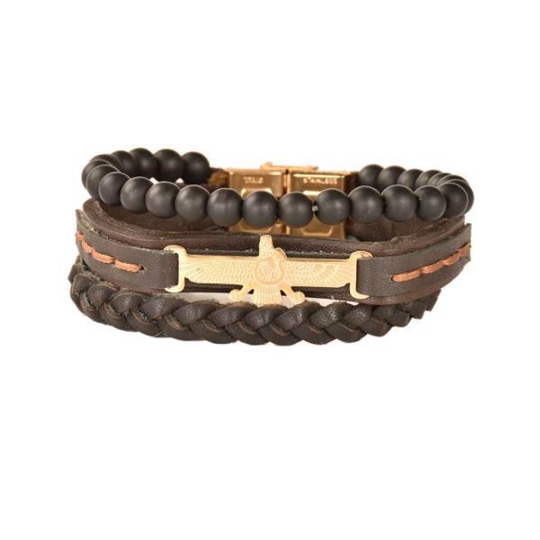 دستبند چرمی کهن چرم طرح فروهر مدل BR148-15، Kohan Charm BR148-15 Leather Bracelet