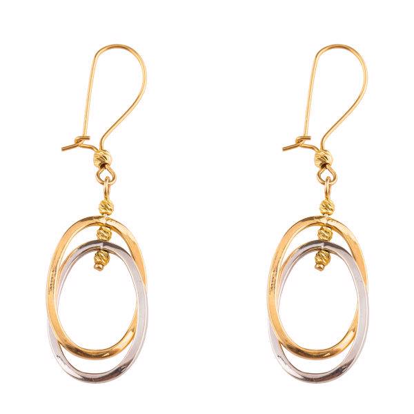 گوشواره طلا 18عیار گالری طلاچی مدل آویز بیضی دو رنگ، Gold earings