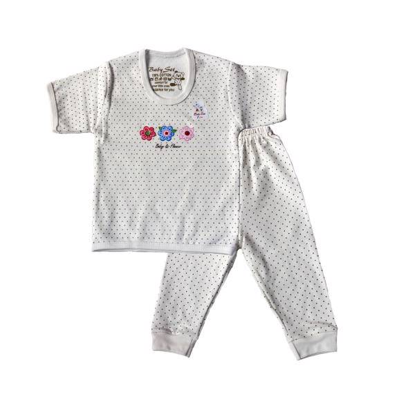 بلوز و شلوار نوزادی babyset مدل سفید خالخالی