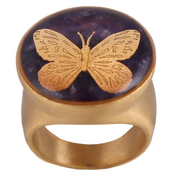 انگشتر ورق عیار گالری الون طرح پروانه کد 198029، Alone 198029 Butterfly Gold Ring