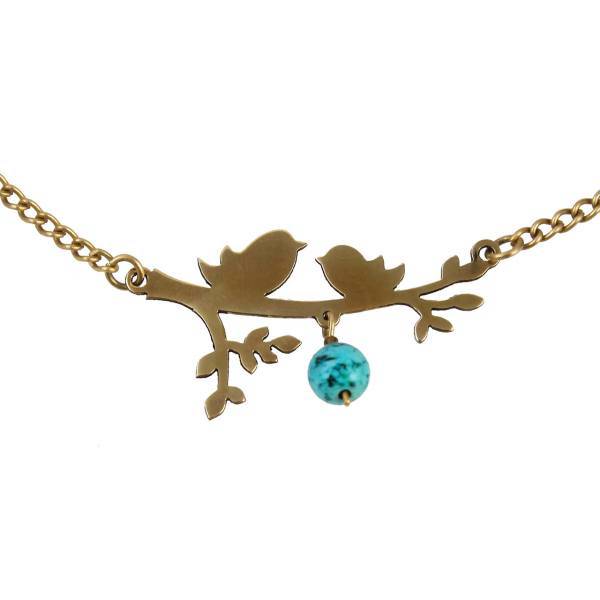 گردنبند برنجی گالری نسرین طرح دو پرنده کد 235003