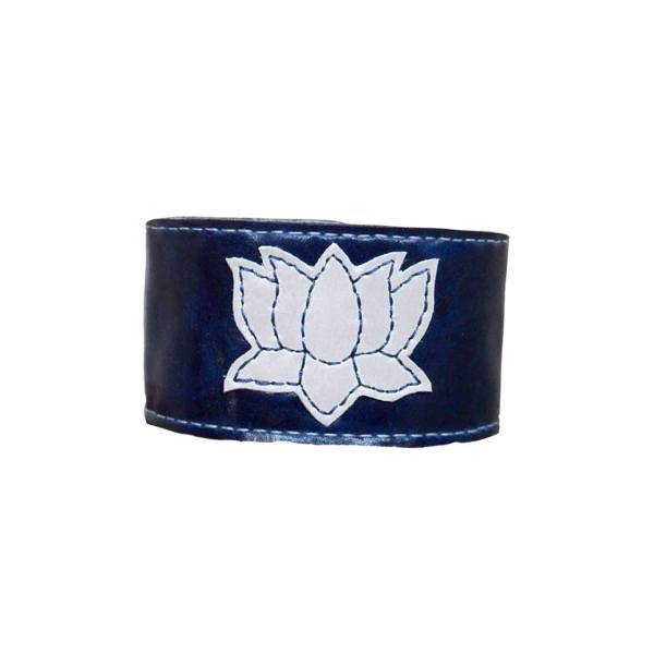 مچبند چرمی آنفورگیون طرح لوتوس کد nl003db، Unforgiven nl003db navy blue lotus cuff