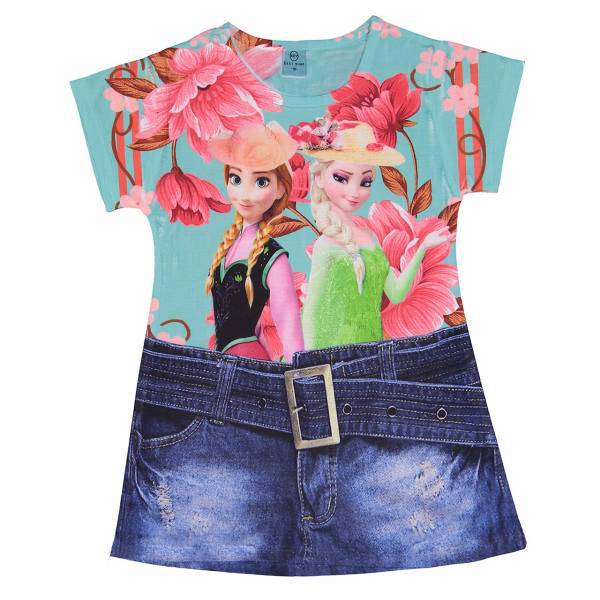 پیراهن دخترانه بیکسی یوان کارتونی فروزن مدل012، Bixi yuan frozen girl shirt 012 model