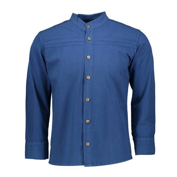 پیراهن تمام دکمه الیاف طبیعی آبی تیره پخش ملودی، Barman 151 Long Sleeve Shirt For Men