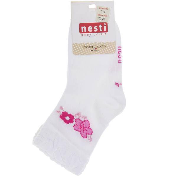 جوراب نستی طرح سفید گلدار، Nesti Floral White Socks