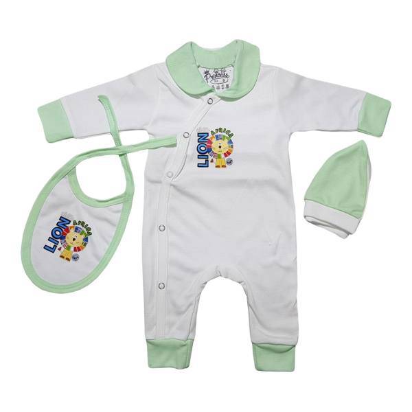 ست سه تکه سرهمی لباس نوزادی برند پرنسس مدل LIGHT GREEN، BABY DRESS PRINCESS BRAND - LIGHT GREEN
