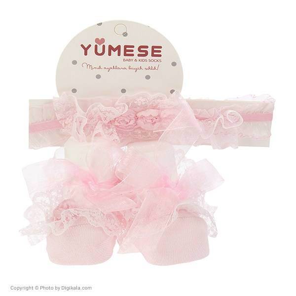 ست هدبند و پاپوش صورتی یومسه مدل 3761، Yumese P 3761 Headband footwear