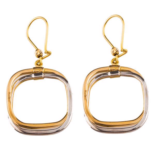 گوشواره طلا 18عیار گالری طلاچی مدل آویز مربع دو رنگ، Gold earings