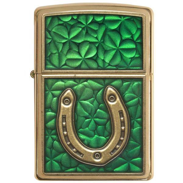 فندک زیپو مدل Horseshoe on Shamrock Pattern کد 29243، Zippo Horseshoe on Shamrock Pattern 29243 Lighter