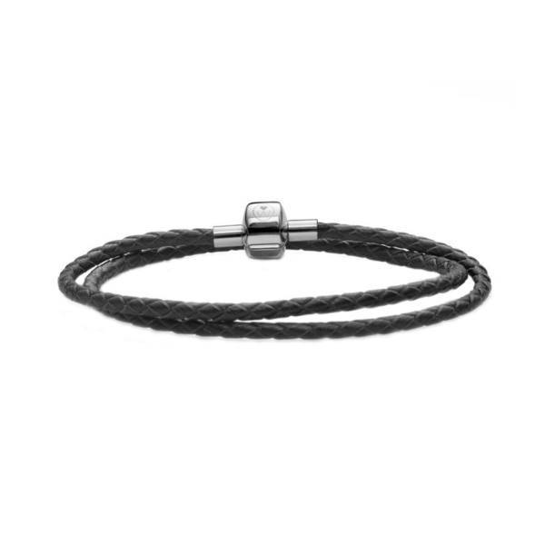 دستبند الیور وبر مدل دو حلقه ای ویژه آویز مهره سایز L، Match it Bracelet Leather black double Oliver Weber-56903L