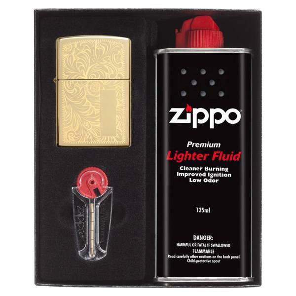 ست هدیه فندک زیپو مدل Venetiane Brass کد 352B، Zippo Venetiane Brass 352B Lighter GIFT PACK