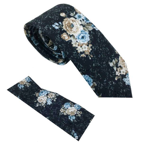 ست کراوات و دستمال جیب هکس ایران مدل AL-ST BLK BLU FLOW