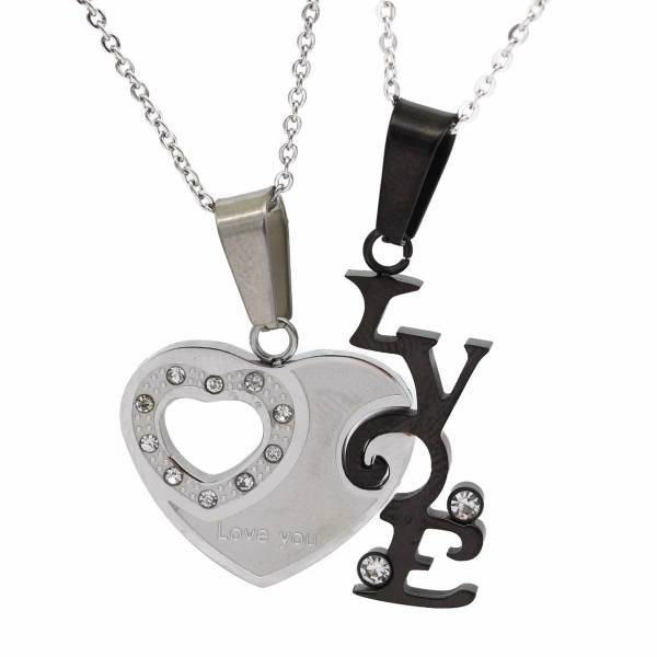 گردنبند دو تکه لوکسین طرح قلب مدل N638، Loxin 2Pcs Heart N638 Necklace