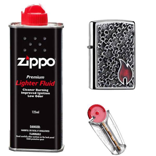 ست هدیه زیپو مدل FLAME WITH CHAINS EMBLEM کد2005172، zippo gift set FLAME WITH CHAINS EMBLEM 2005172