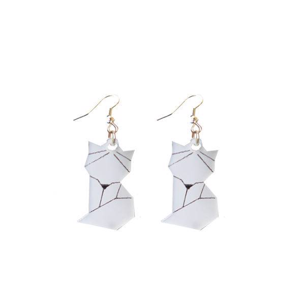 گوشواره آویز میلک مدل Origami Cat، Milk Origami Cat Earring