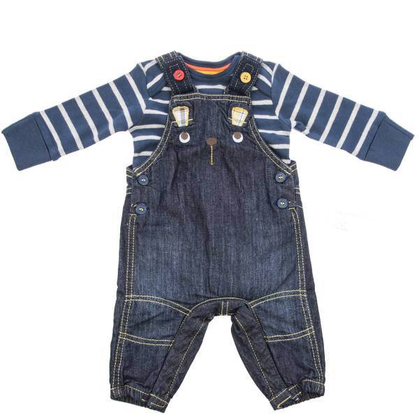 ست لباس سرهمی و زیر دکمه دار آستین بلند مادرکر مدل 0888، Mothercare 0888 Patch Clothes and Baby Under Botton With Long Sleeve