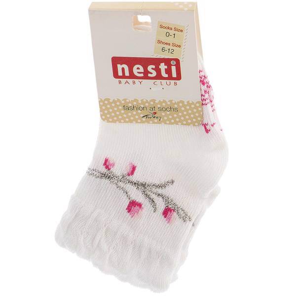 جوراب نستی طرح سفید 4 گل، Nesti 4 Flower White Socks