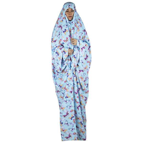 چادر نماز معراج آبی طرح پروانه 10، Meraj Blue Pattern flower10 Chador