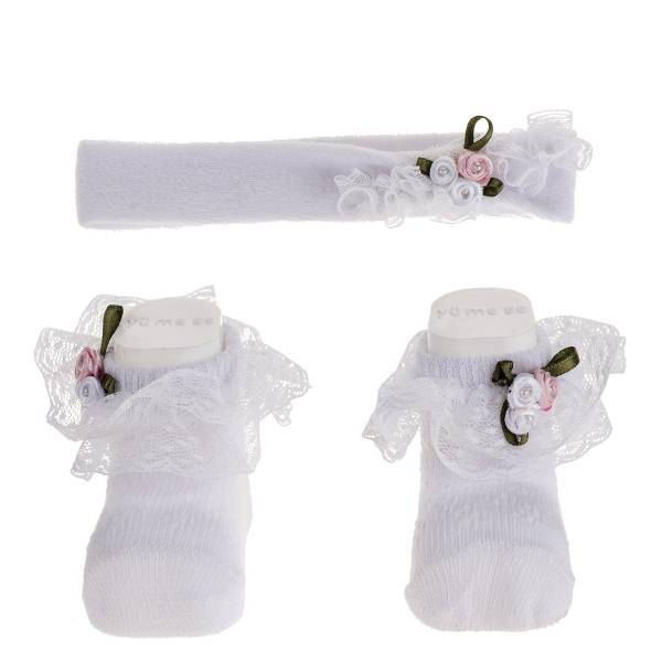 ست هدبند و جوراب نوزادی یومسه مدل 4002W، Yumese 4002W Baby Headband And Socks Set