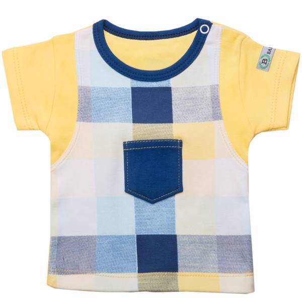 تی شرت آستین کوتاه برگ سبز طرح شطرنجی، Barge Sabz Plaid Baby T-Shirt With Short Sleeve