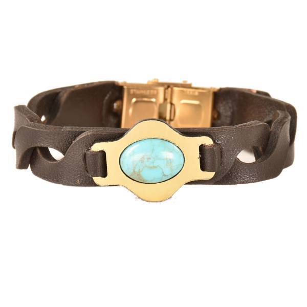 دستبند چرمی کهن چرم سنگ فیروزه مدل BR140-15، Kohan Charm BR140-15 Leather Bracelet