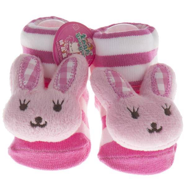 جوراب عروسکی بور بیر طرح خرگوش صورتی و سفید، Baoer Beier Pink and White Rabbit Socks