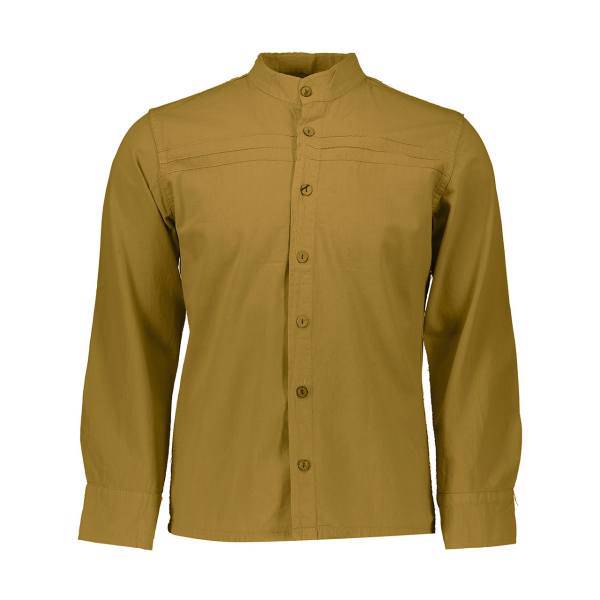 پیراهن تمام دکمه الیاف طبیعی خردلی پخش ملودی، 150 Long Sleeve Shirt For Men PAKHSHMELODY