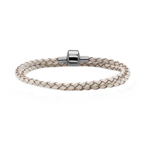 دستبند الیور وبر مدل دو حلقه ای ویژه آویز مهره سایز M، Match it Bracelet Leather white double Oliver Weber-56904M