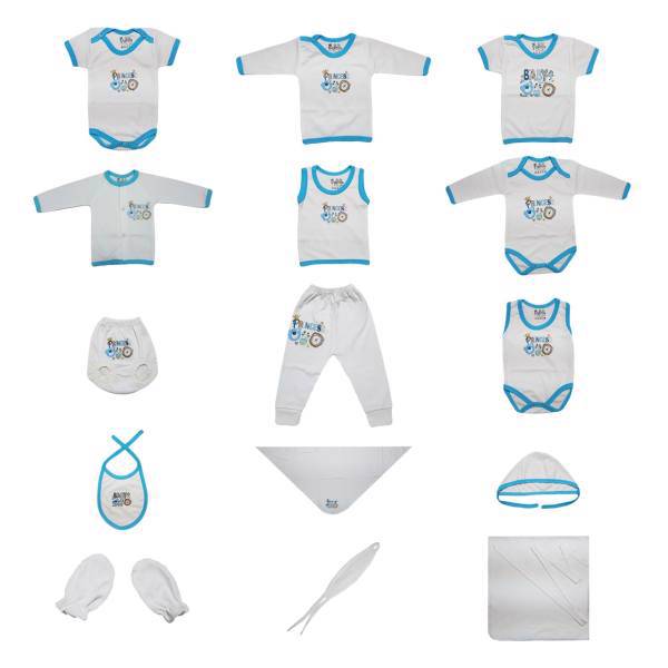 ست کامل پانزده تکه لباس نوزادی برند پرنسس مدل BLUE، BABY DRESS COLLECTION 15 PICES PRINCESS BRAND BLUE