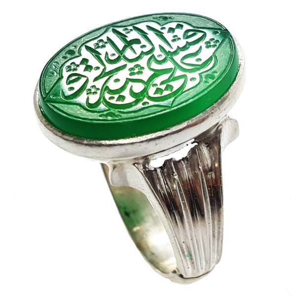 انگشتر نقره عقیق سبز خطی گالری احد کد 4079، silver ring gallery ahad code 4079