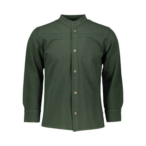 پیراهن سبز الیاف طبیعی تمام دکمه پخش ملودی، PAKHSHMELODY 154 Long Sleeve Shirt For Men