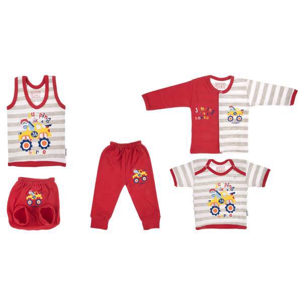 ست لباس نوزادی 5تیکه ارگانیک رویش مدل Donkey، Rooyesh Donkey Baby Clothes Set