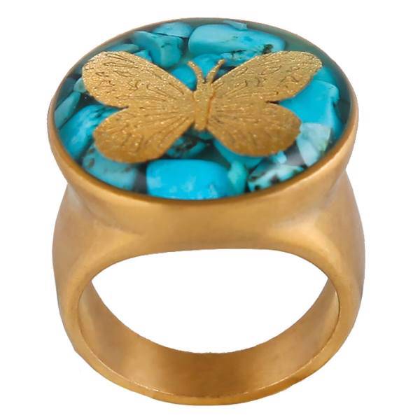 انگشتر ورق طلا گالری الون طرح پروانه کد 198025، Alone 198025 Butterfly Gold Ring