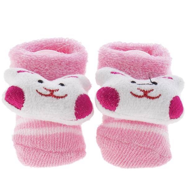 جوراب عروسکی بیبی ساکس طرح گربه، Baby Socks Pink Cat Puppet Footwear