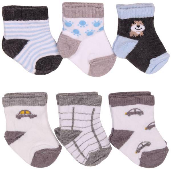 جوراب کودک آلدیانا مدل ماشین و حیوان بسته 6 عددی، Aldiana Car And Animal Baby Socks Pack Of 6