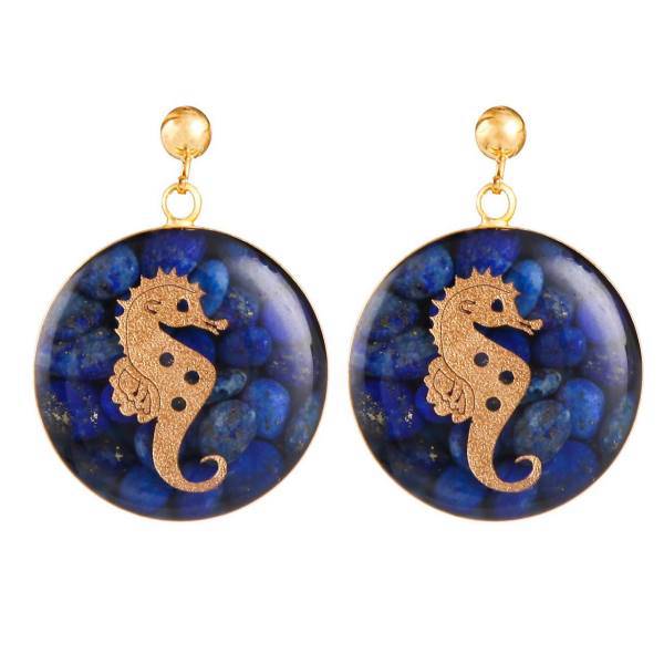 گوشواره ورق طلا گالری الون طرح اسب دریایی کد 198016، Alone Seahorse 198016 Gold Earrings